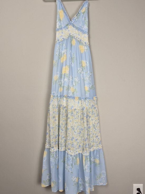 Altar'd State Dresses & Skirts - Altar'd State Floral Tiered Ruffle Maxi Dress Light Blue Cottagecore Coquette M